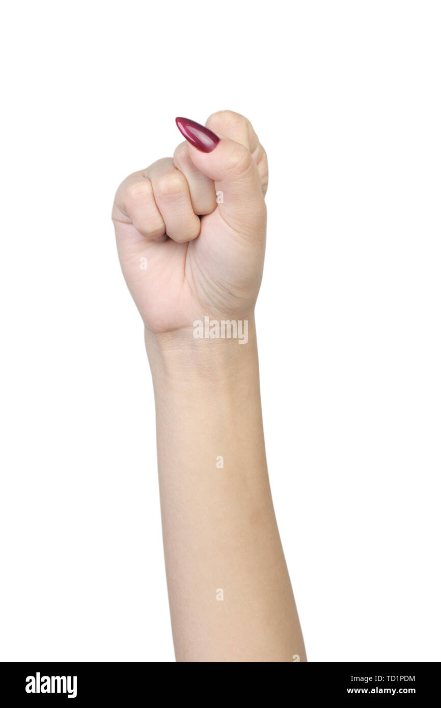 Female fist hand show power of person isolated on white background Stock Photo