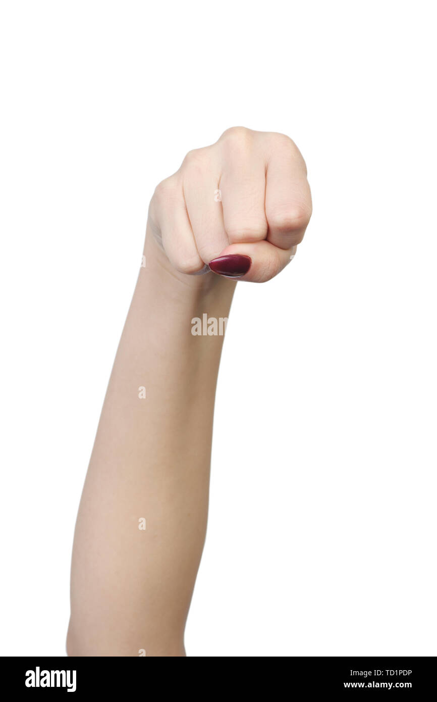 Female fist hand show power of person isolated on white background Stock Photo