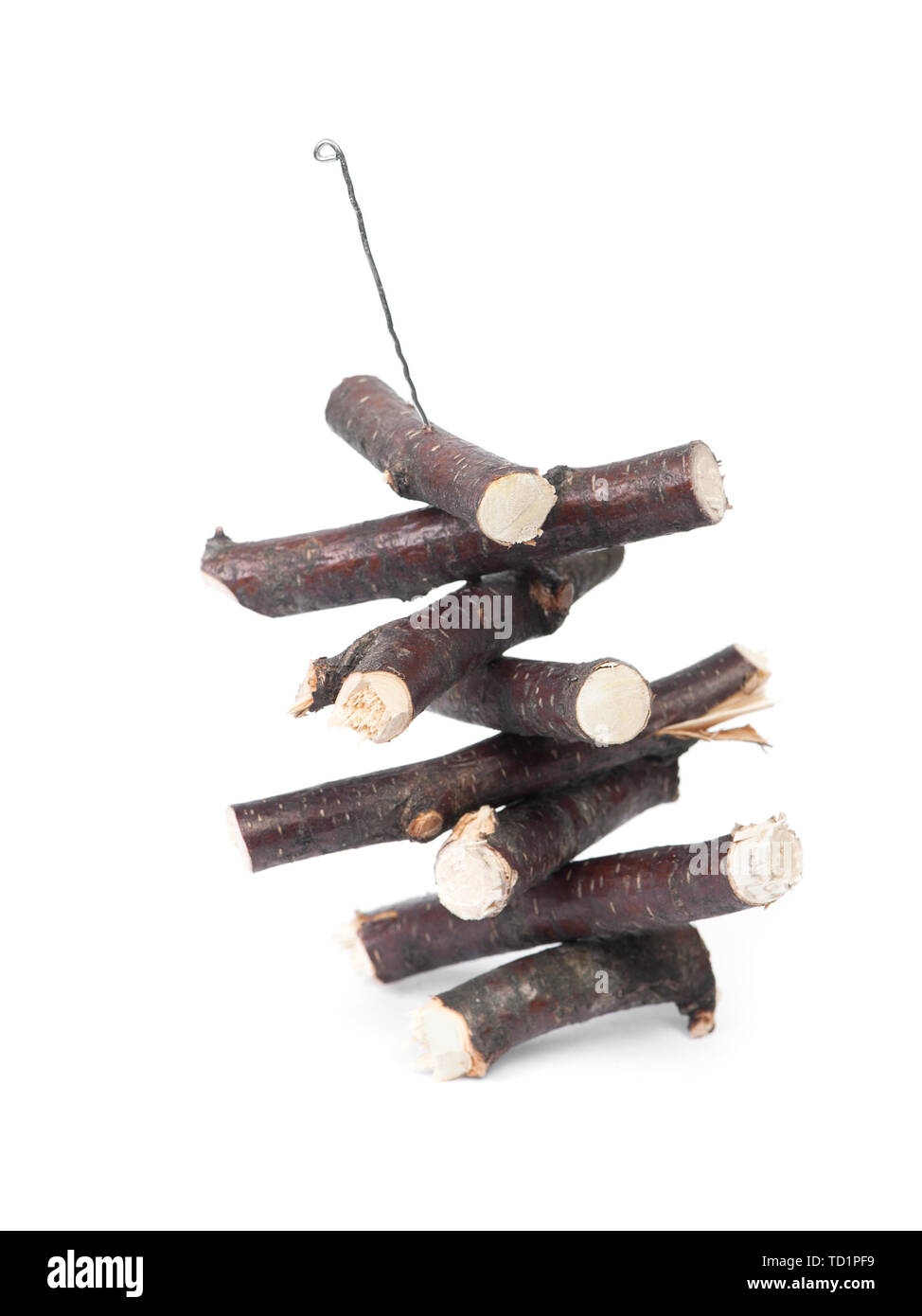 Wooden sticks food toy for rodents isolated in white background Stock Photo