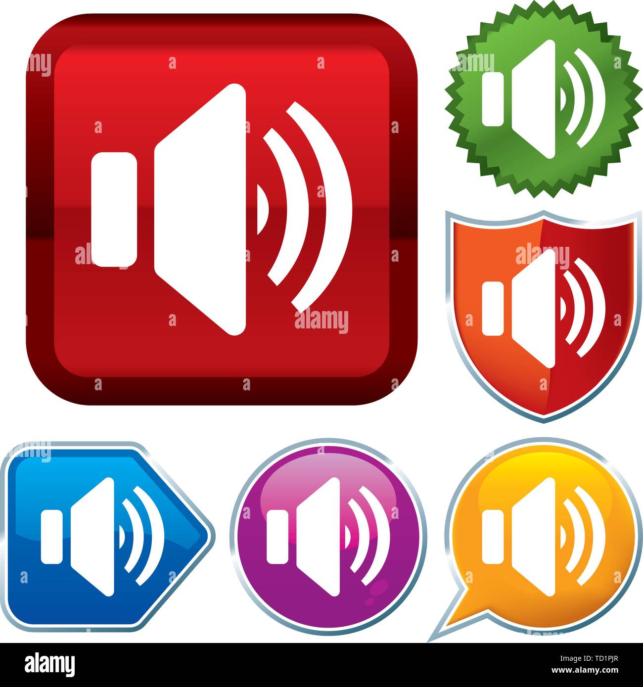 Vector illustration. Set shiny icon series on buttons. Speaker. Stock Vector