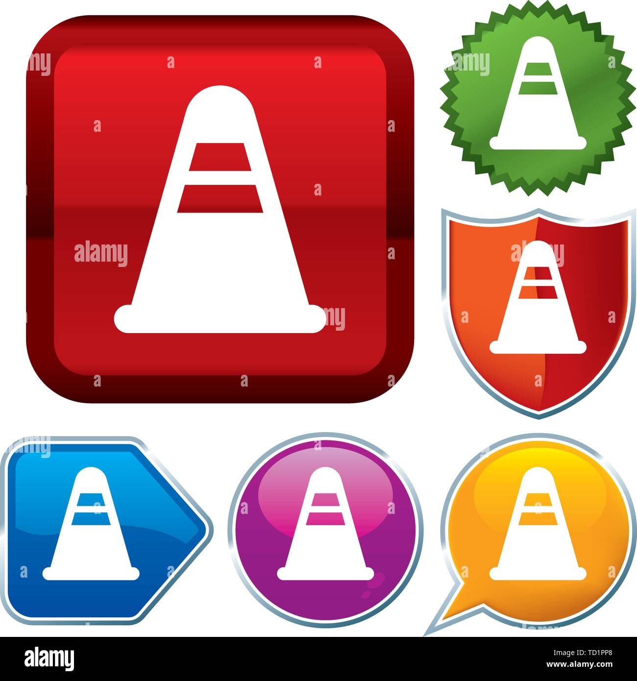 Vector illustration. Set shiny icon series on buttons. Traffic cone ...