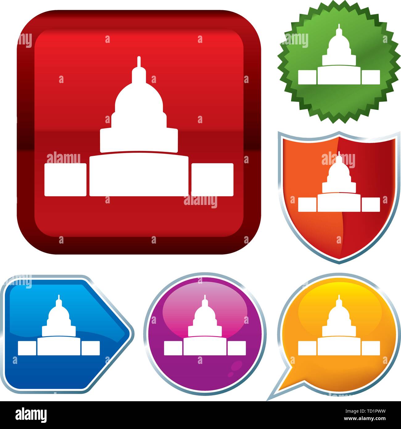 Vector illustration. Set shiny icon series on buttons. Capitol. Stock Vector