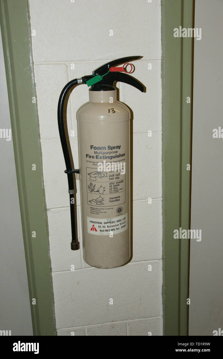 fire fighting equipment, foam fire extinguisher, electrical fire Stock Photo