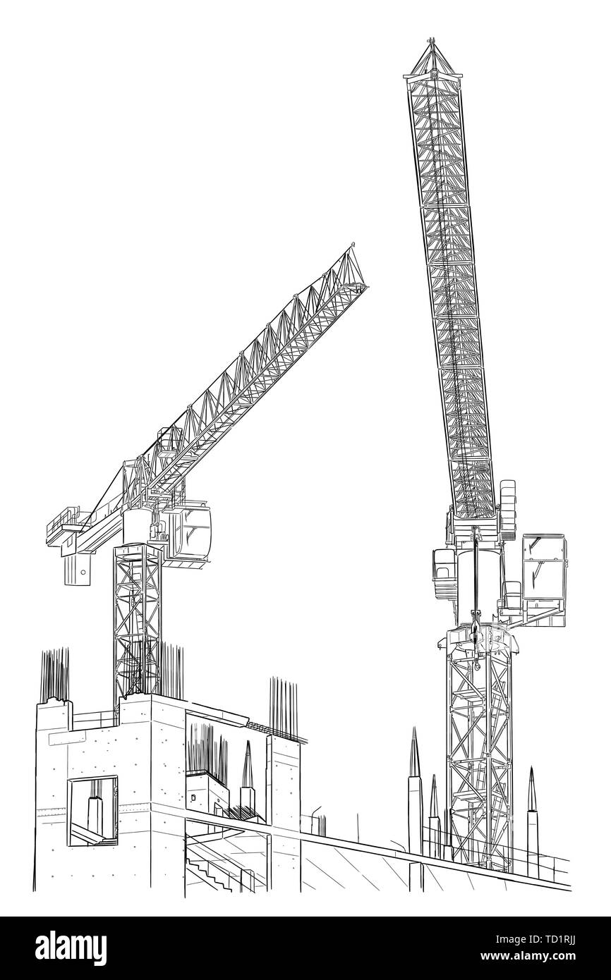 Sketch. Construction site. City. Vector hand draw Stock Vector