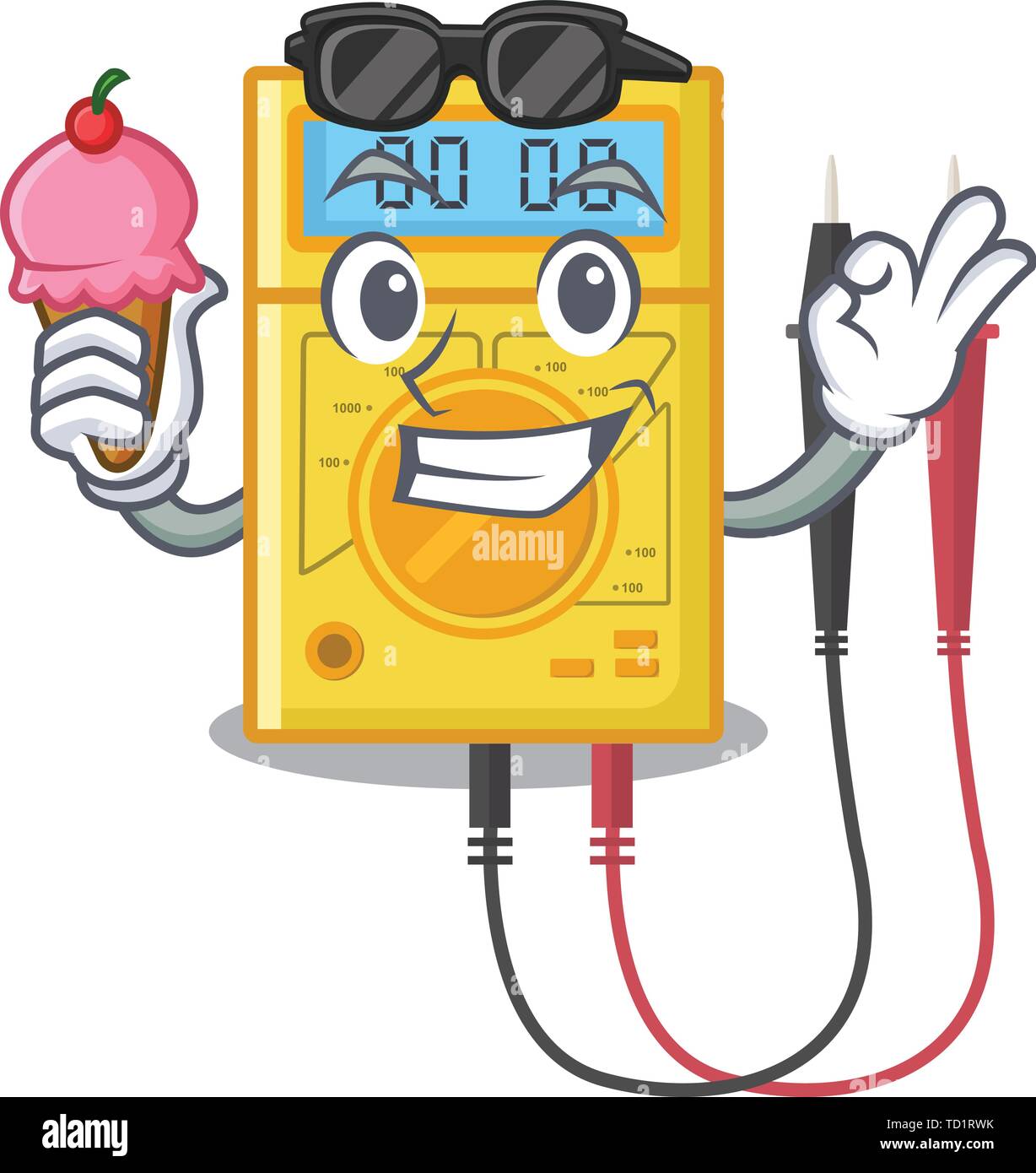 With ice cream digital multimeter isolated with the character Stock ...