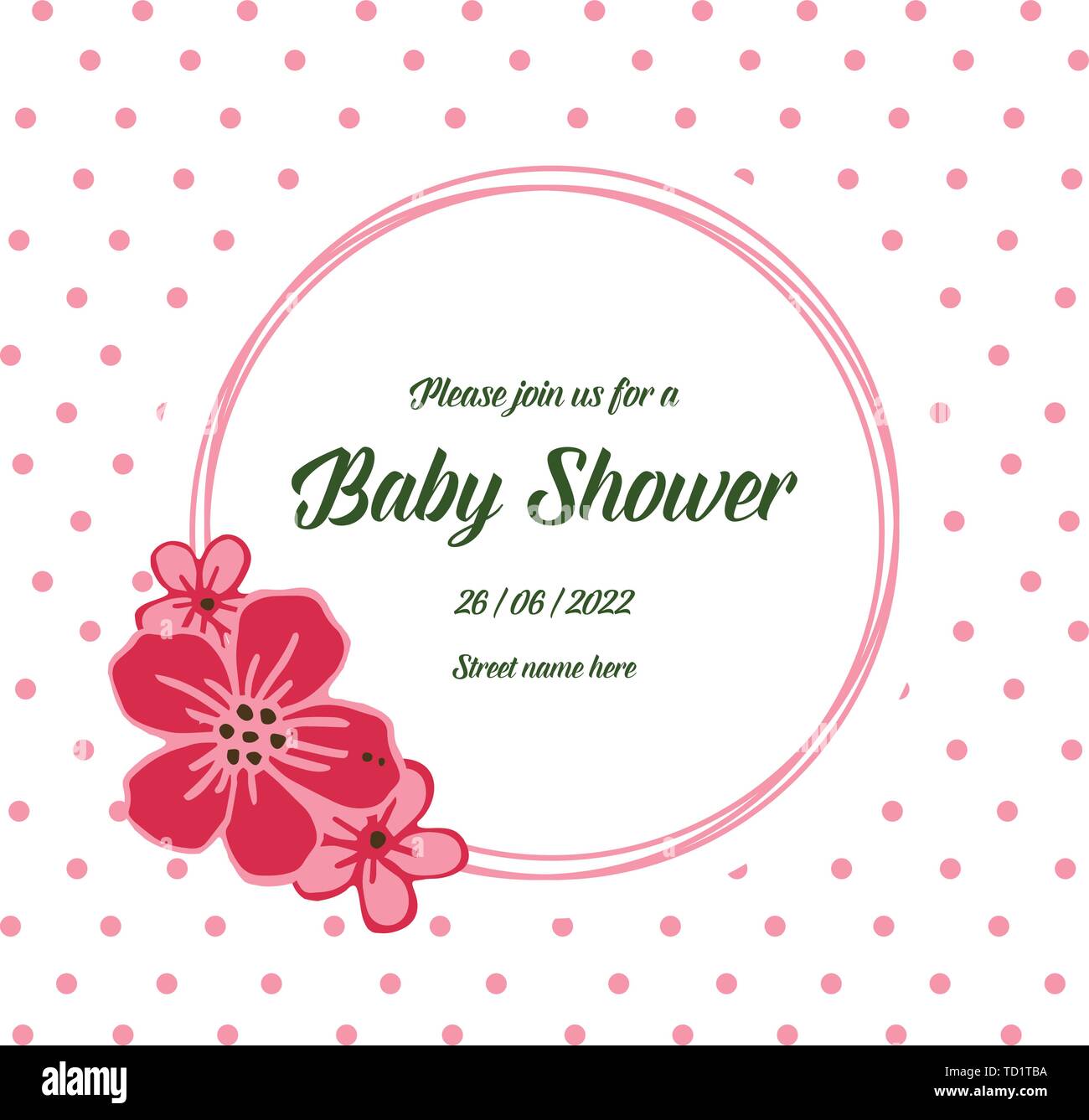 Vector illustration invitation card baby shower with floral frame hand ...