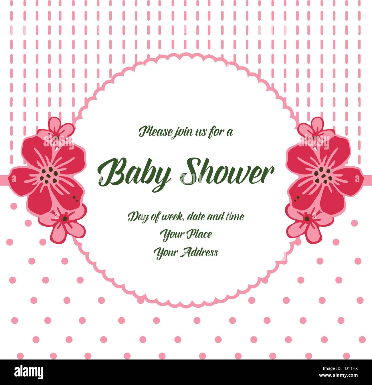 Vector illustration invitation card baby shower with floral frame hand ...