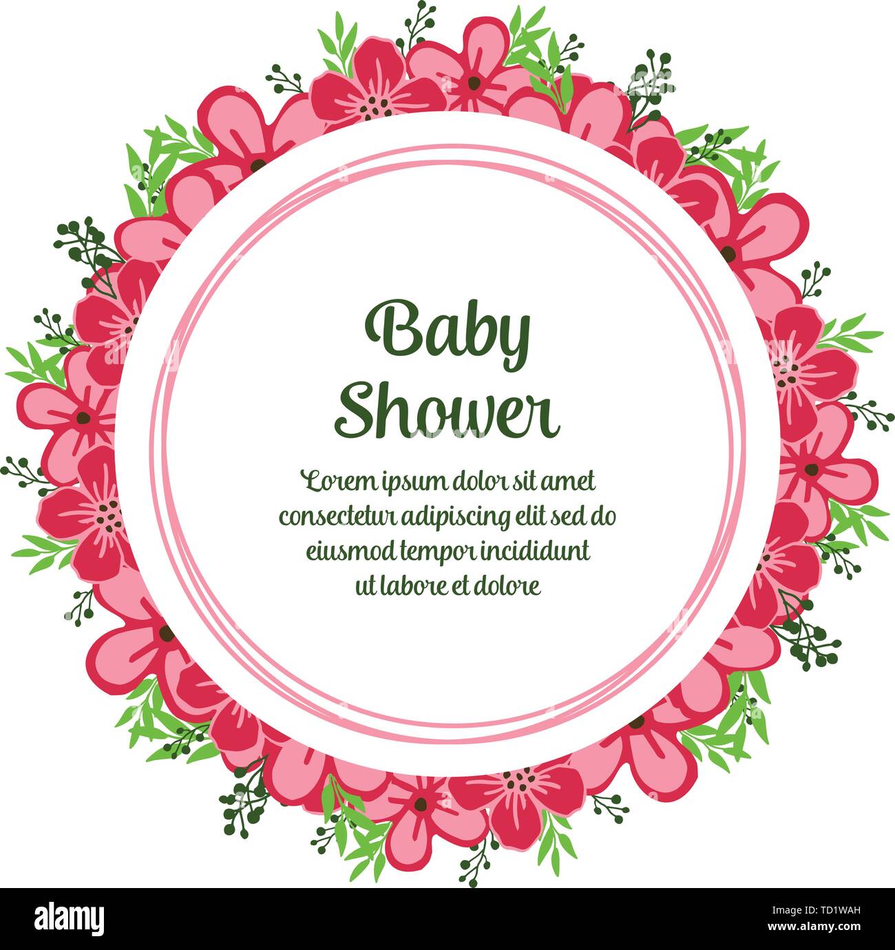 Vector illustration card baby shower with texture of pink wreath frames ...