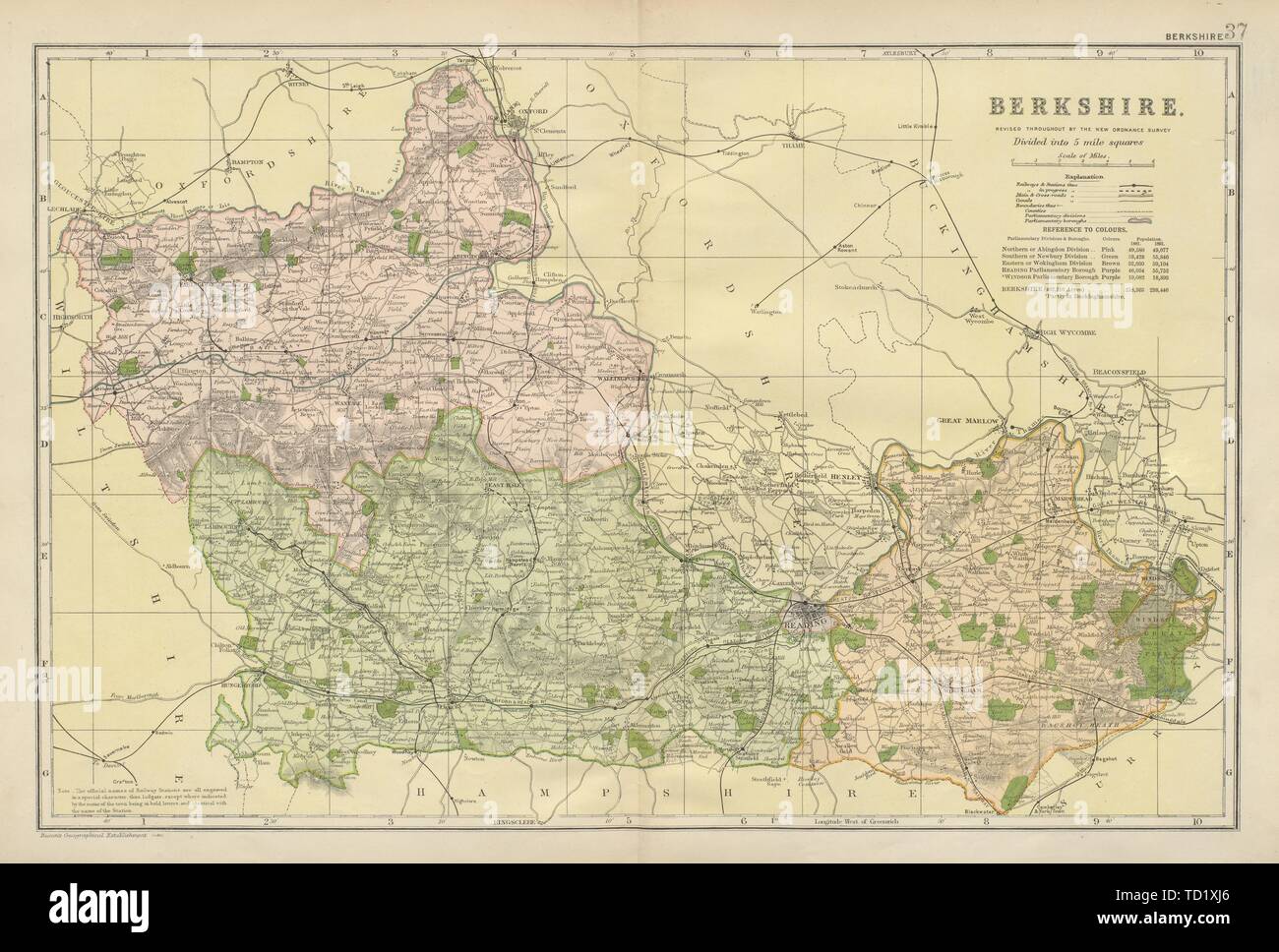 BERKSHIRE. County map.Parliamentary constituencies divisions.Railways ...