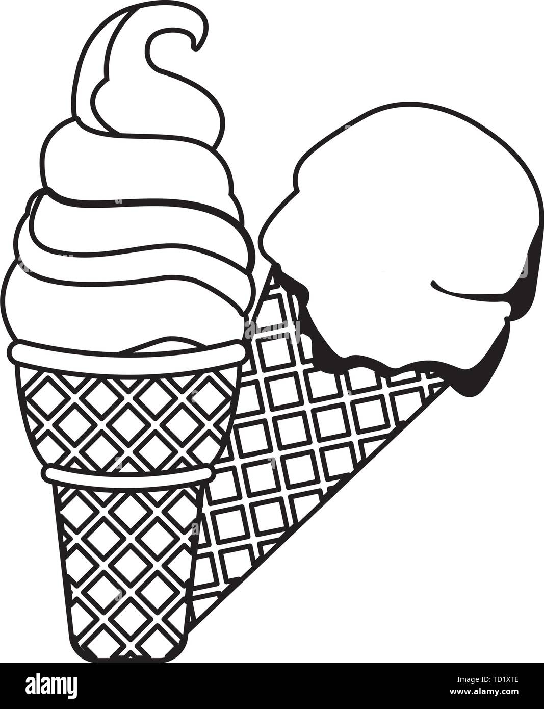 ice cream cone icon cartoon in black and white Stock Vector Image & Art ...