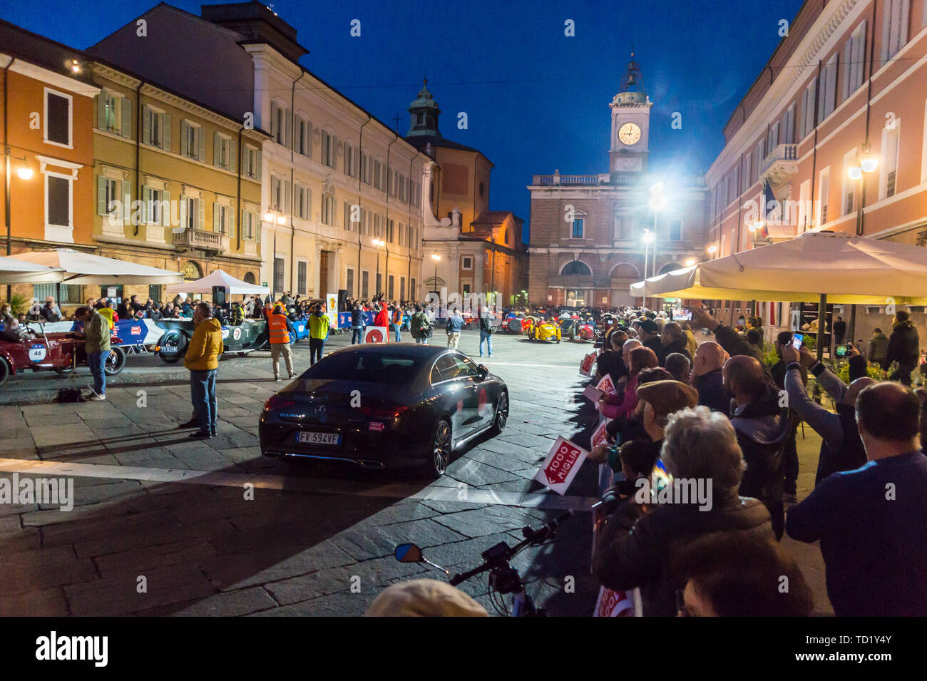 Mille Miglia classic car rally, Piazza del Popolo, Ravenna, Emilia-Romagna, Italy Stock Photo