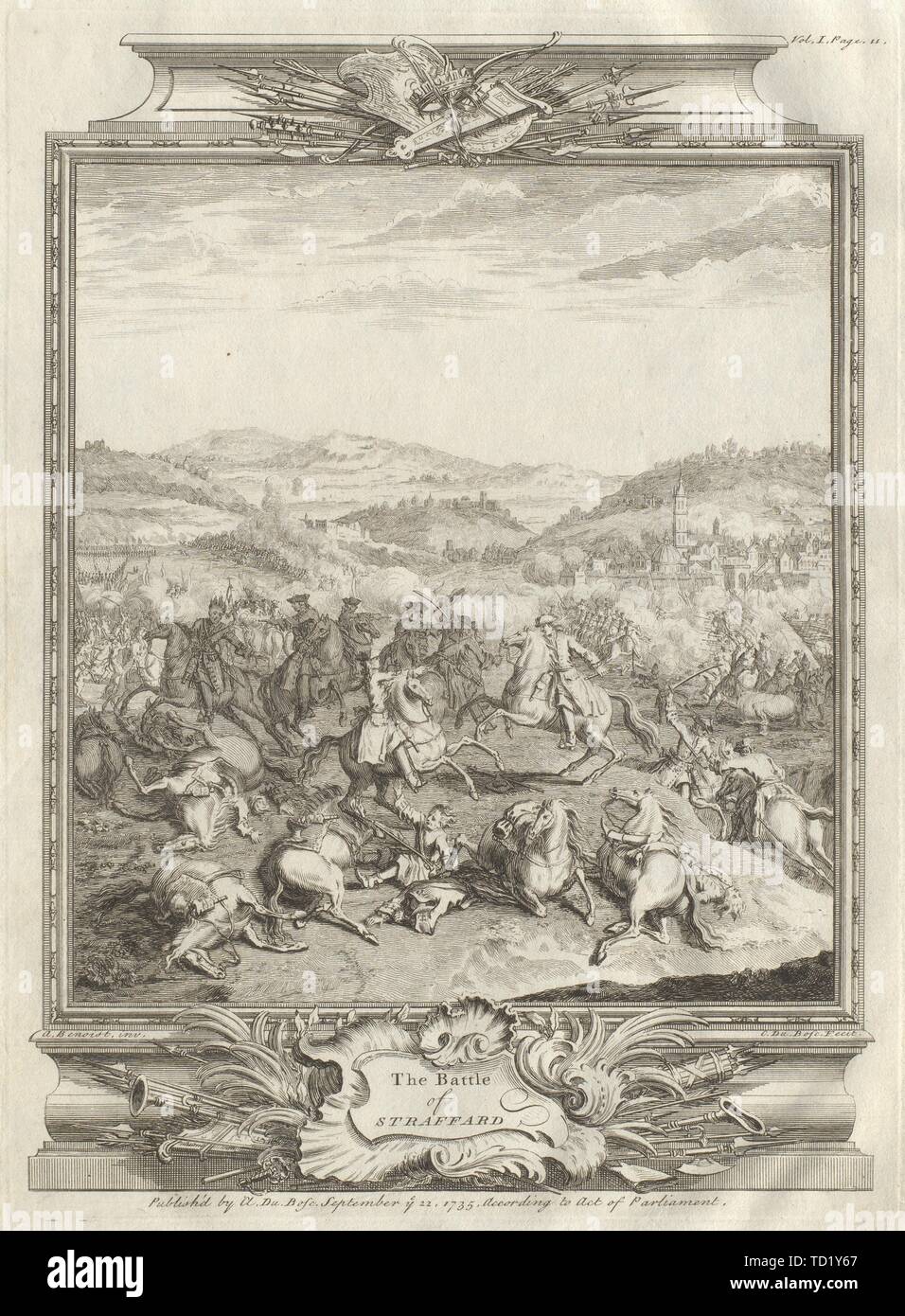 The Battle of Straffard. Battle of Staffarda 1690, Italy 1736 old print Stock Photo