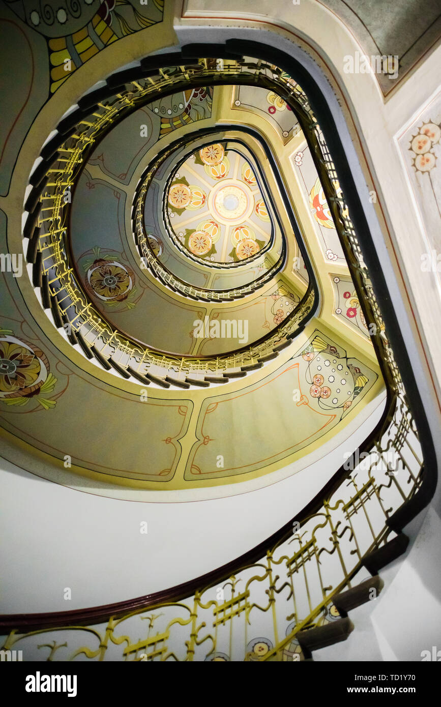 Riga, Latvia - May 25, 2019: Spiral staircase in building of Art ...