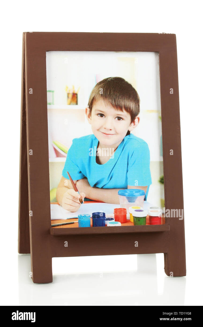 Brown photo frame with picture isolated on white Stock Photo - Alamy
