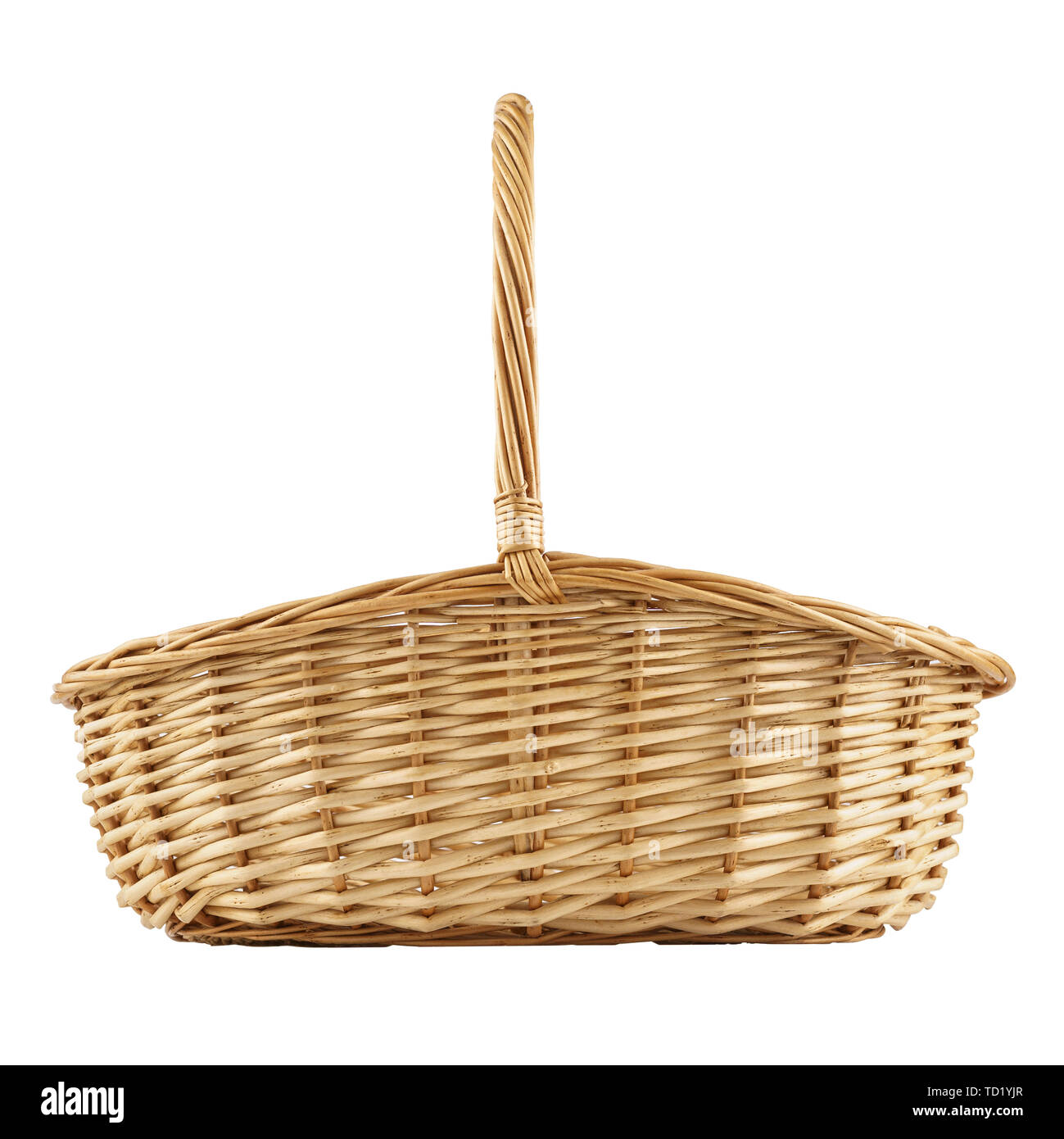 Empty wicker picnic basket isolated on white. Side view Stock Photo Alamy