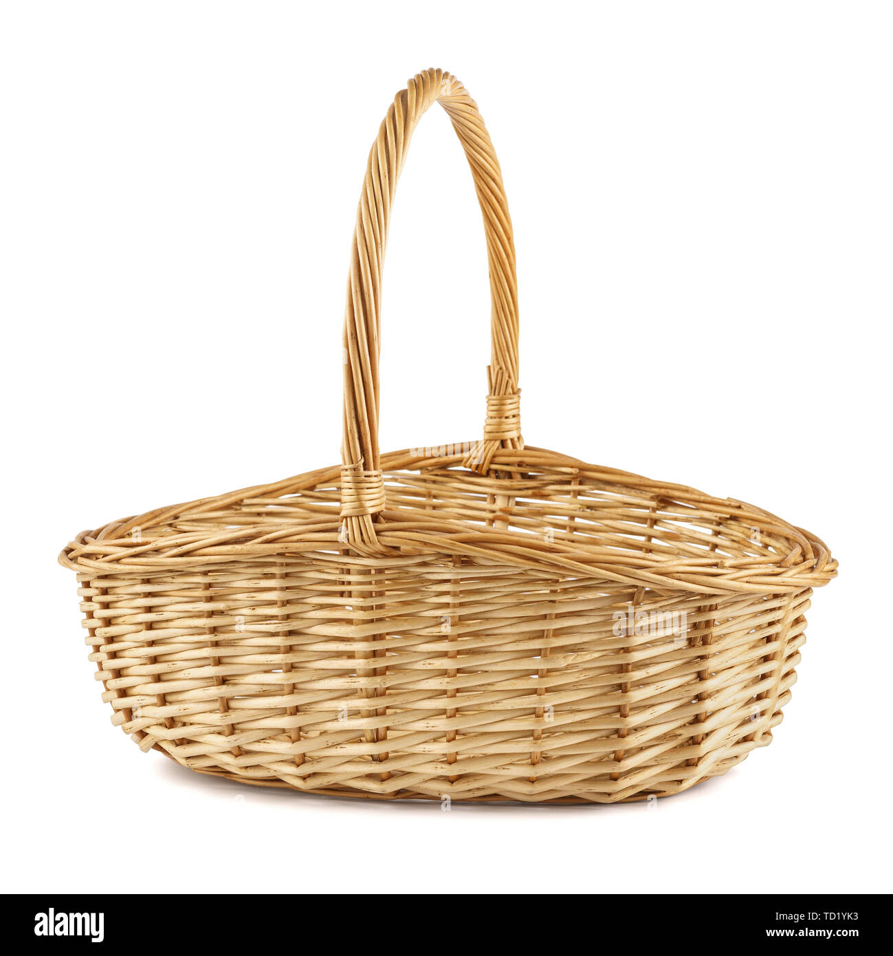 Empty wicker picnic basket isolated on white Stock Photo Alamy