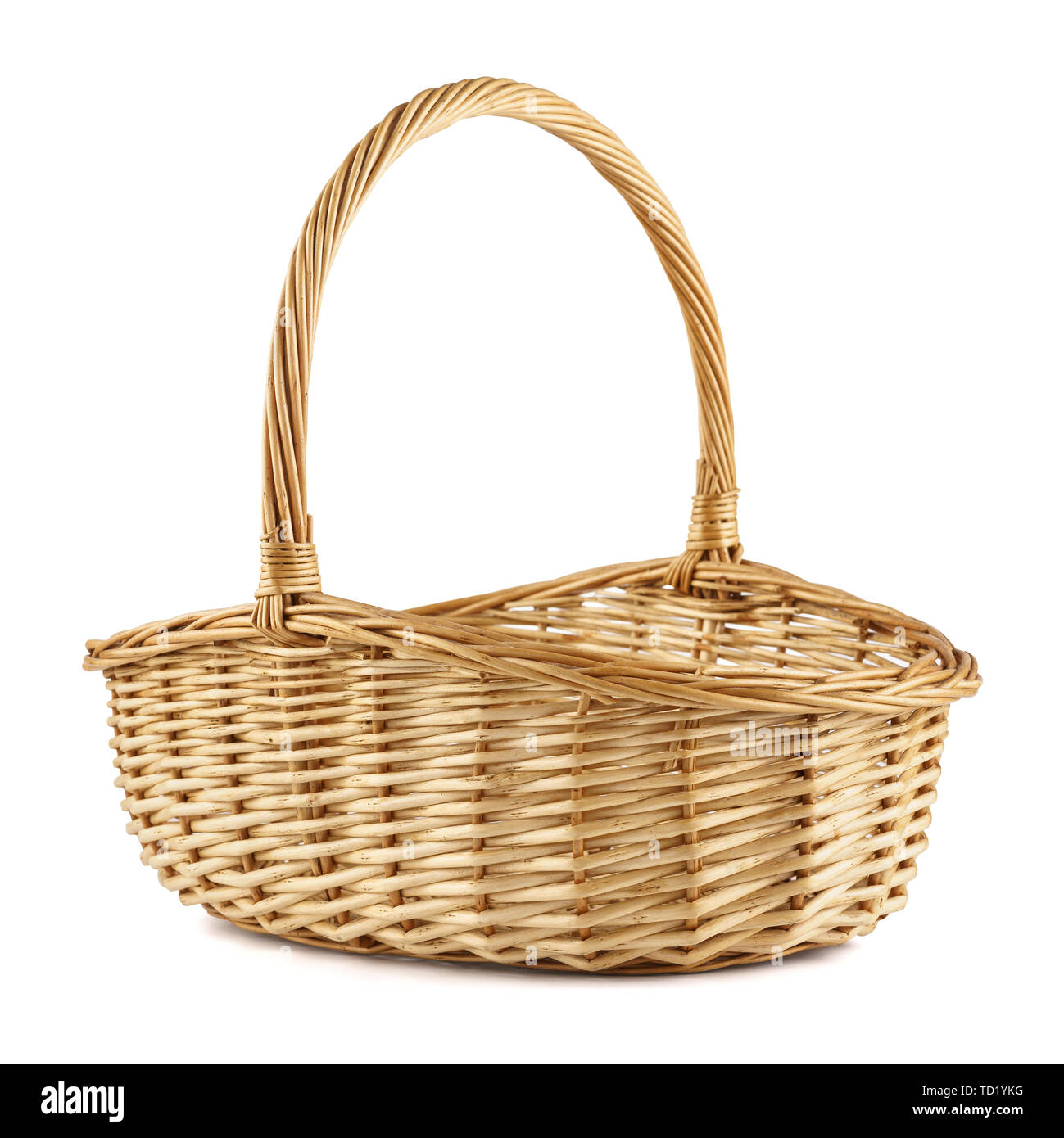 Empty wicker picnic basket isolated on white Stock Photo Alamy