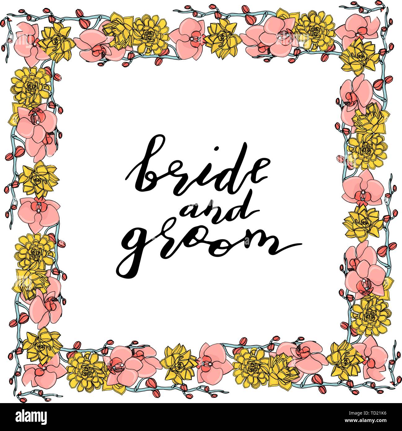 Hand drawn doodle style succulent and orchid flower wreath with custom ...