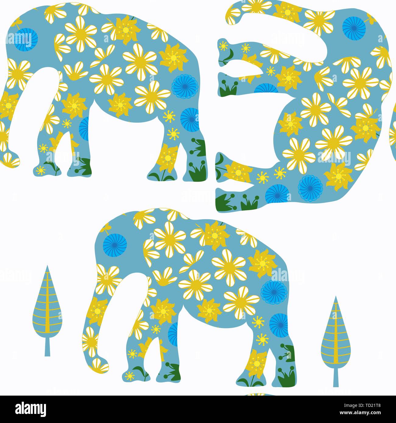 Elephants seamless pattern. It is located in swatch menu, vector Stock Vector