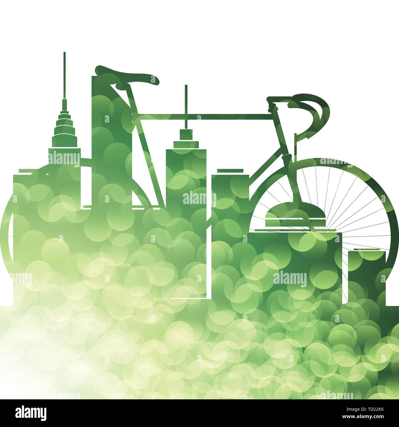 Green Eco Design Concept With Cityscape and Bicycle - Illustration in ...