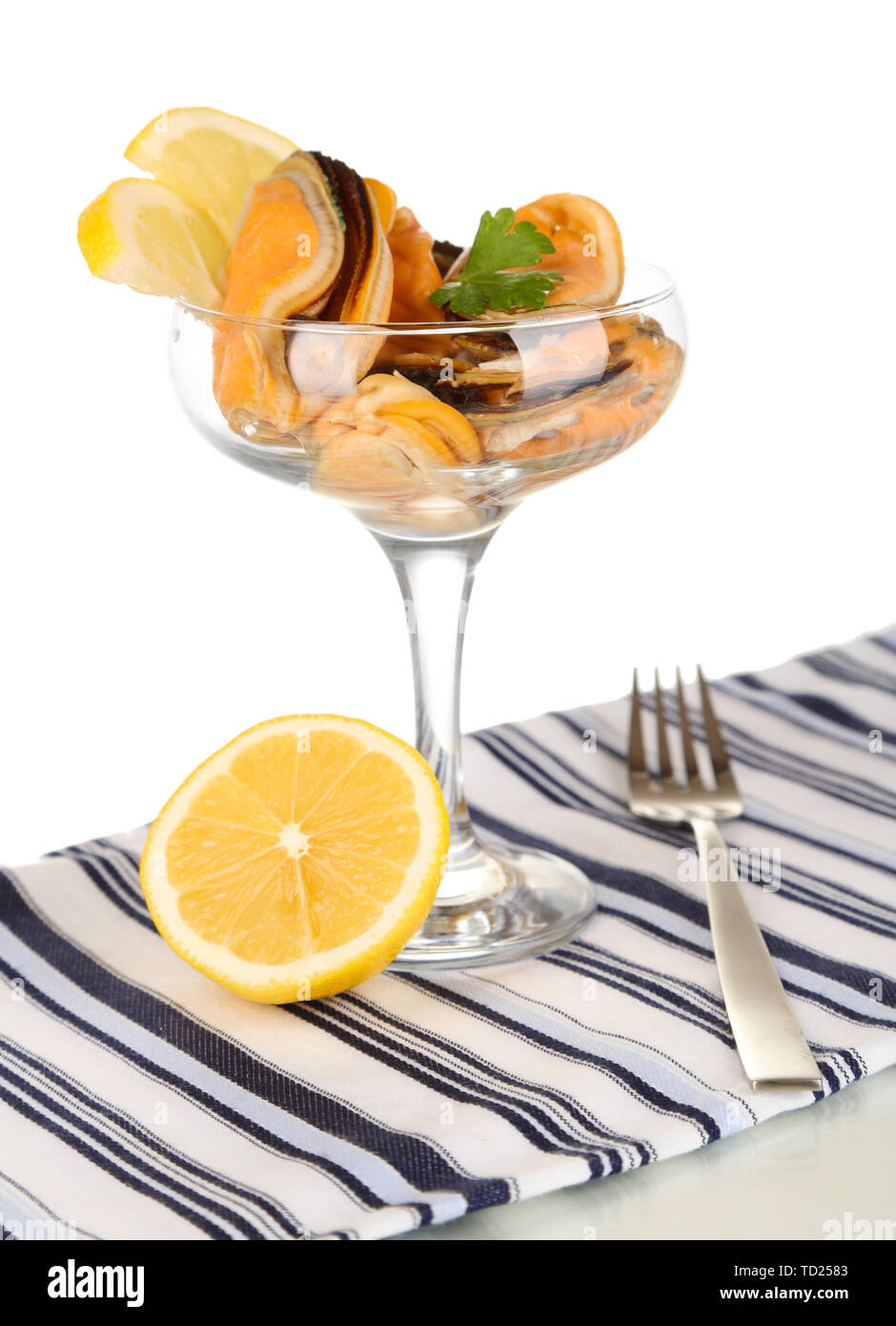Cocktail of mussels in vase isolated on white Stock Photo Alamy