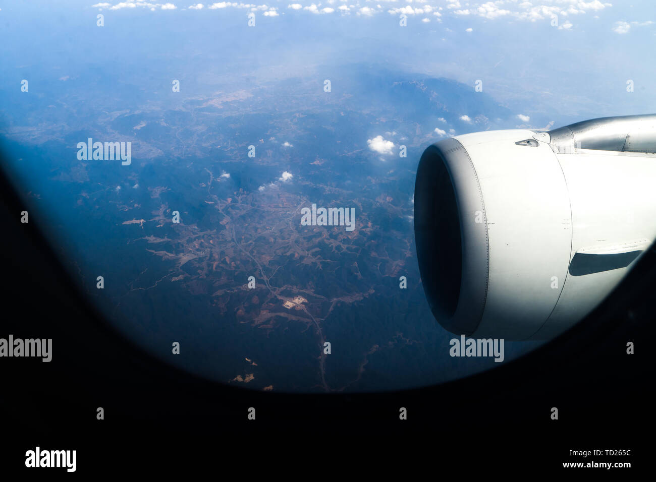 Airshot of flight jinggangshan plane in Shenzhen Stock Photo