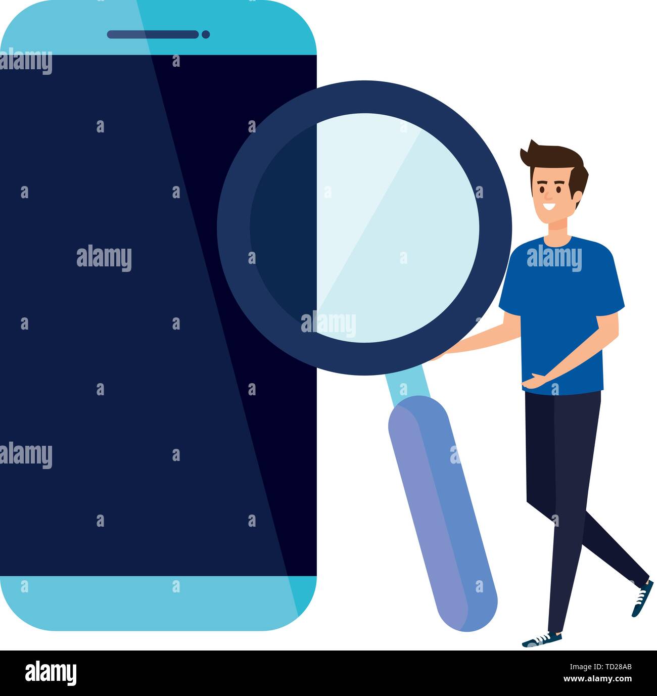 young man with smartphone and magnifying glass Stock Vector Image & Art ...