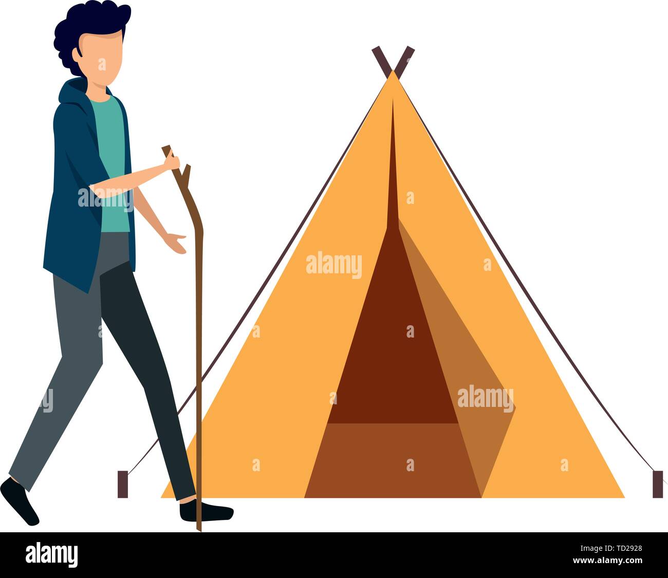tent camping with young man walking Stock Vector Image & Art - Alamy