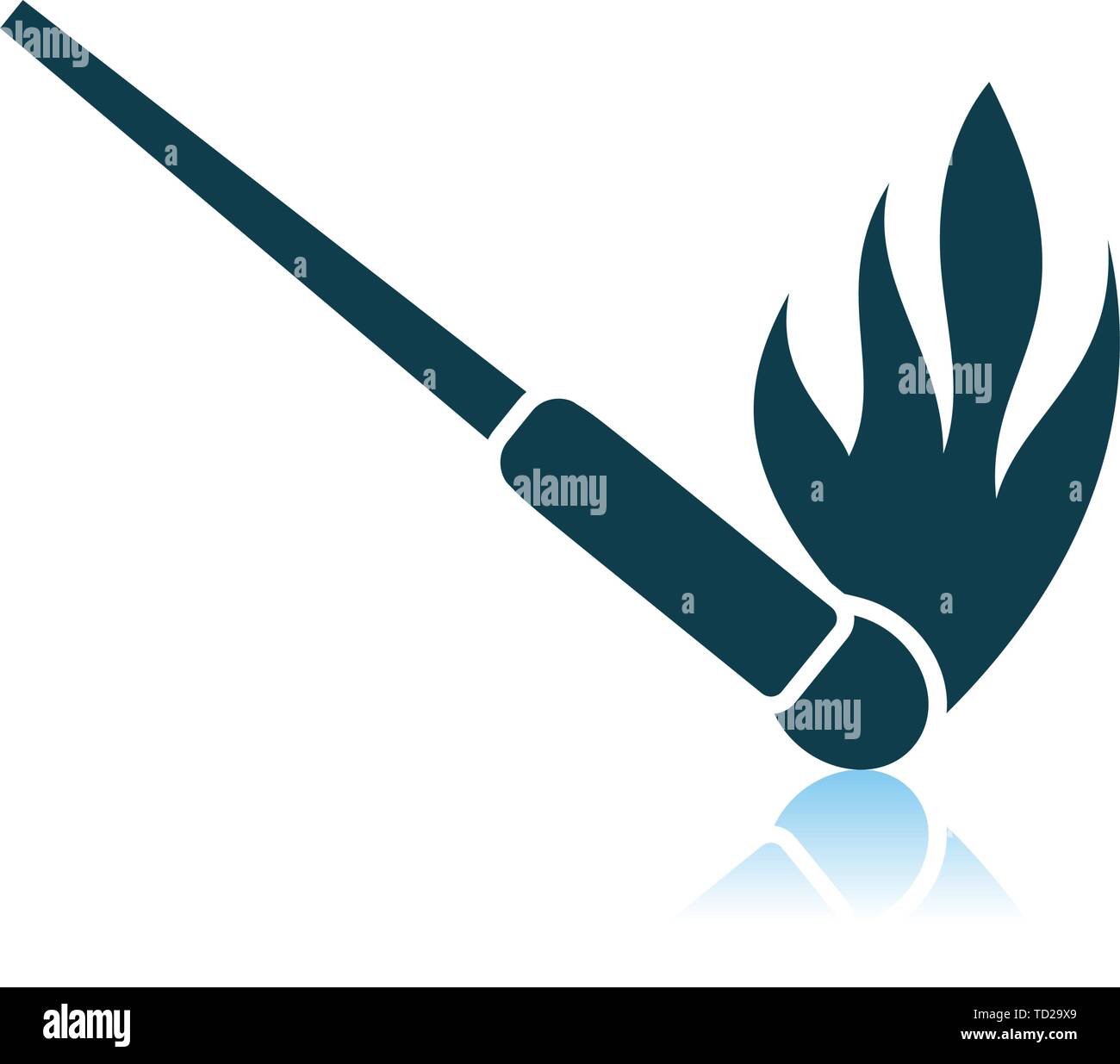Burning Matchstik Icon. Shadow Reflection Design. Vector Illustration. Stock Vector