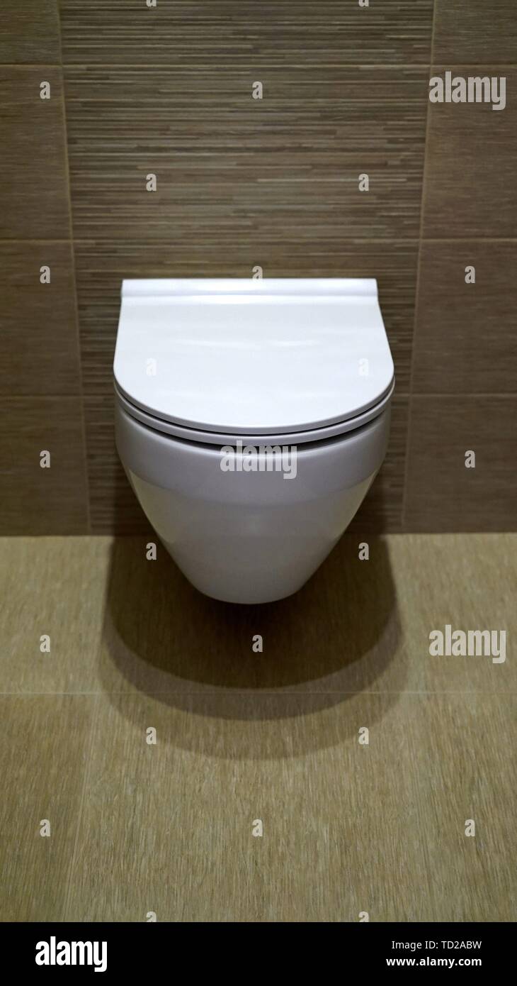 Mounted toilet bowl. Closed Toilet in the toilet Stock Photo