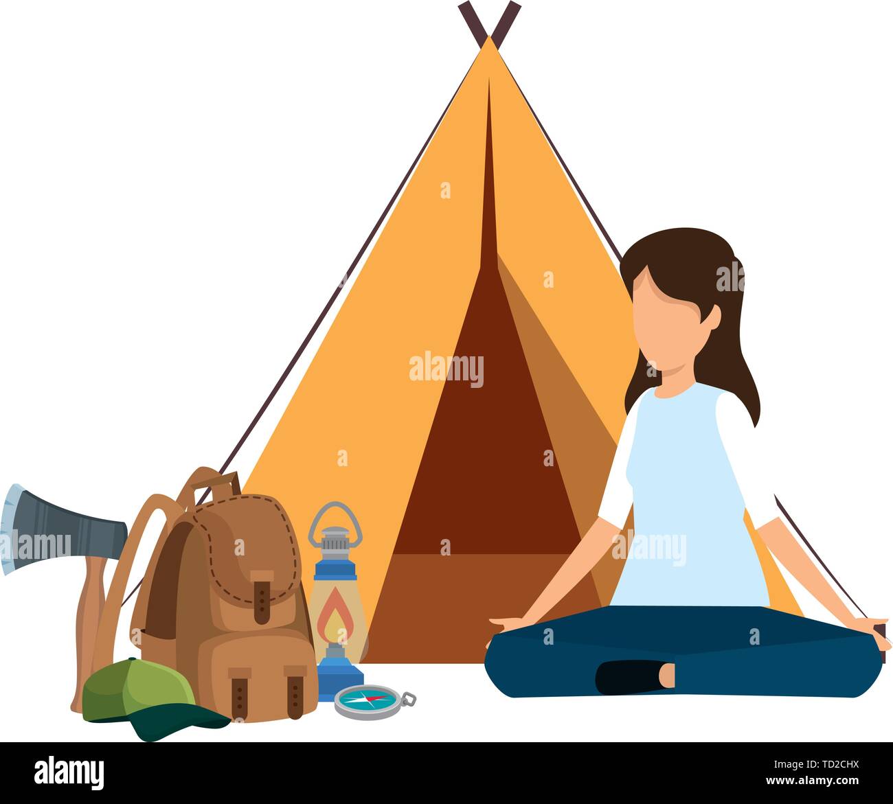 tent camping with woman and travelbag Stock Vector Image & Art - Alamy