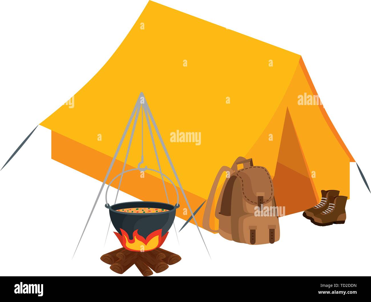 tent camping with wood fire and travelbag Stock Vector Image & Art - Alamy