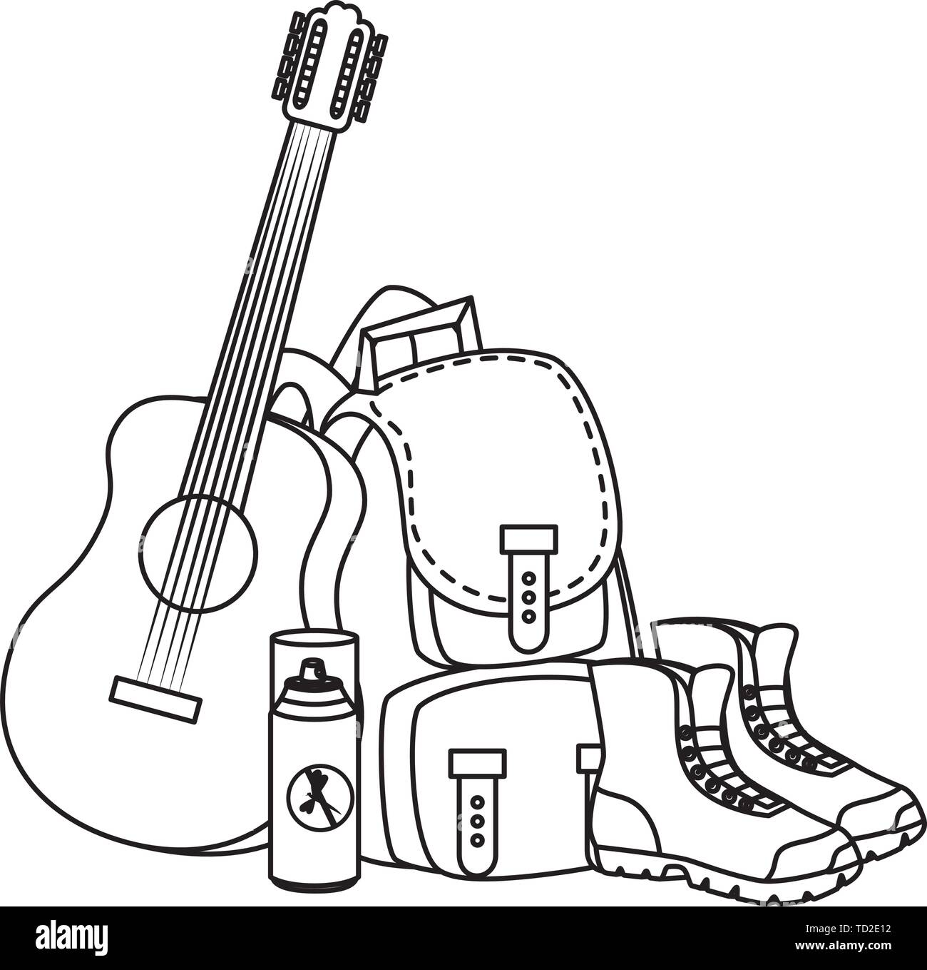 camping travel bag with guitar and boots Stock Vector Image & Art Alamy