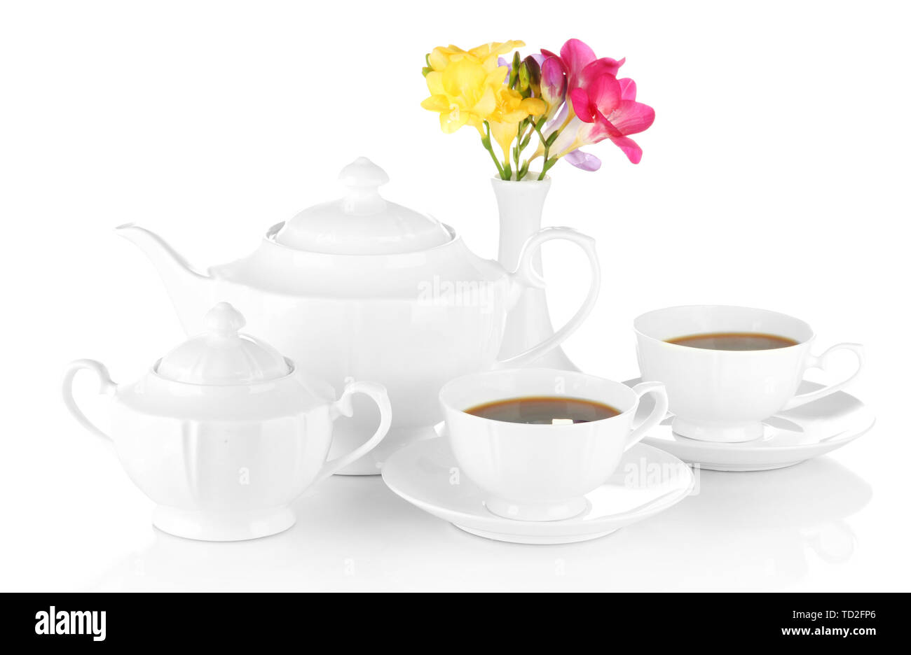 Beautiful tea service, isolated on white Stock Photo - Alamy