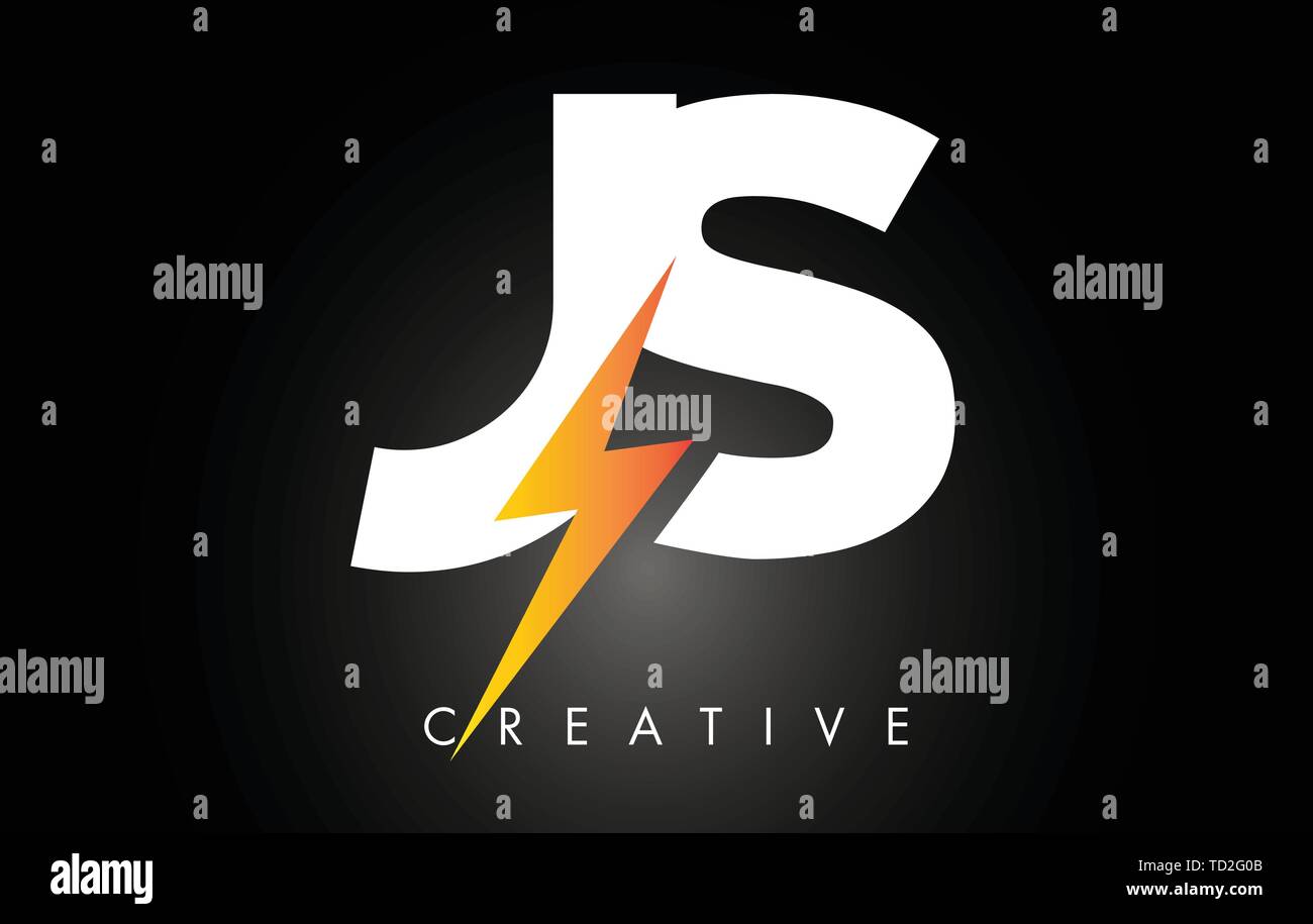 JS Letter Logo Design With Lighting Thunder Bolt. Electric Bolt Letter Logo Vector Illustration. Stock Vector