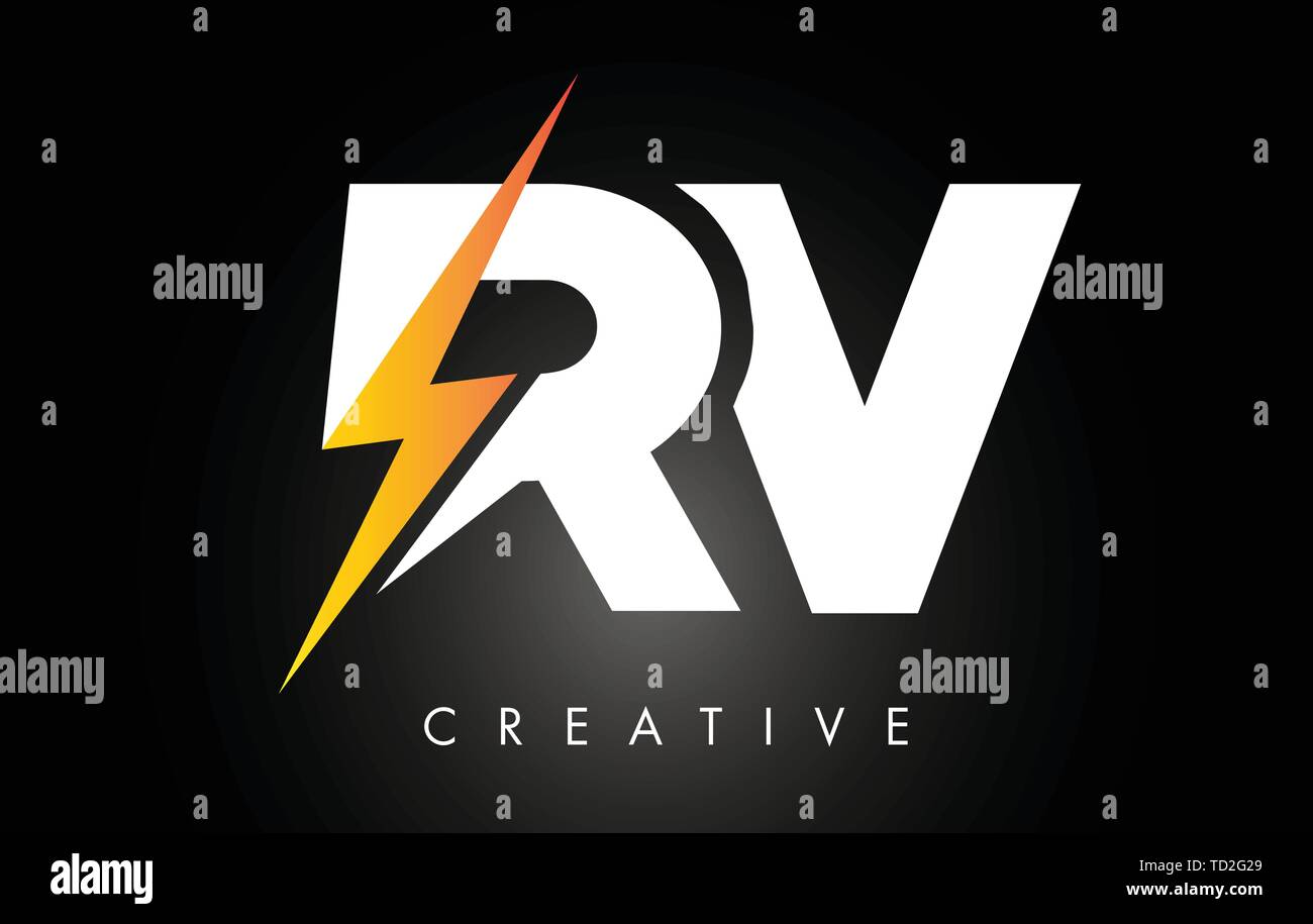 RV Letter Logo Design With Lighting Thunder Bolt. Electric Bolt Letter Logo Vector Illustration. Stock Vector