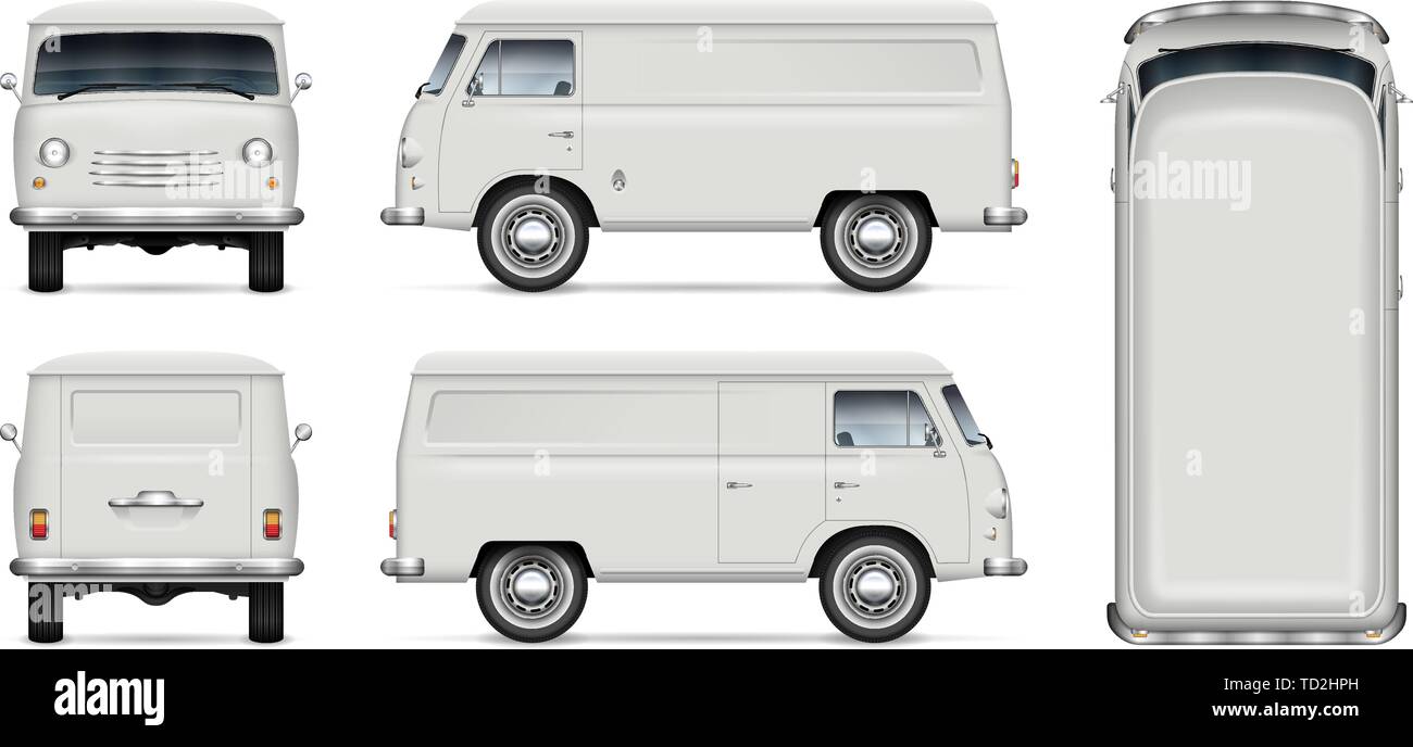 Download Old Minivan Vector Mockup On White Background Isolated Panel Van View From Side Front Back And Top All Elements In The Groups On Separate Layers Stock Vector Image Art Alamy