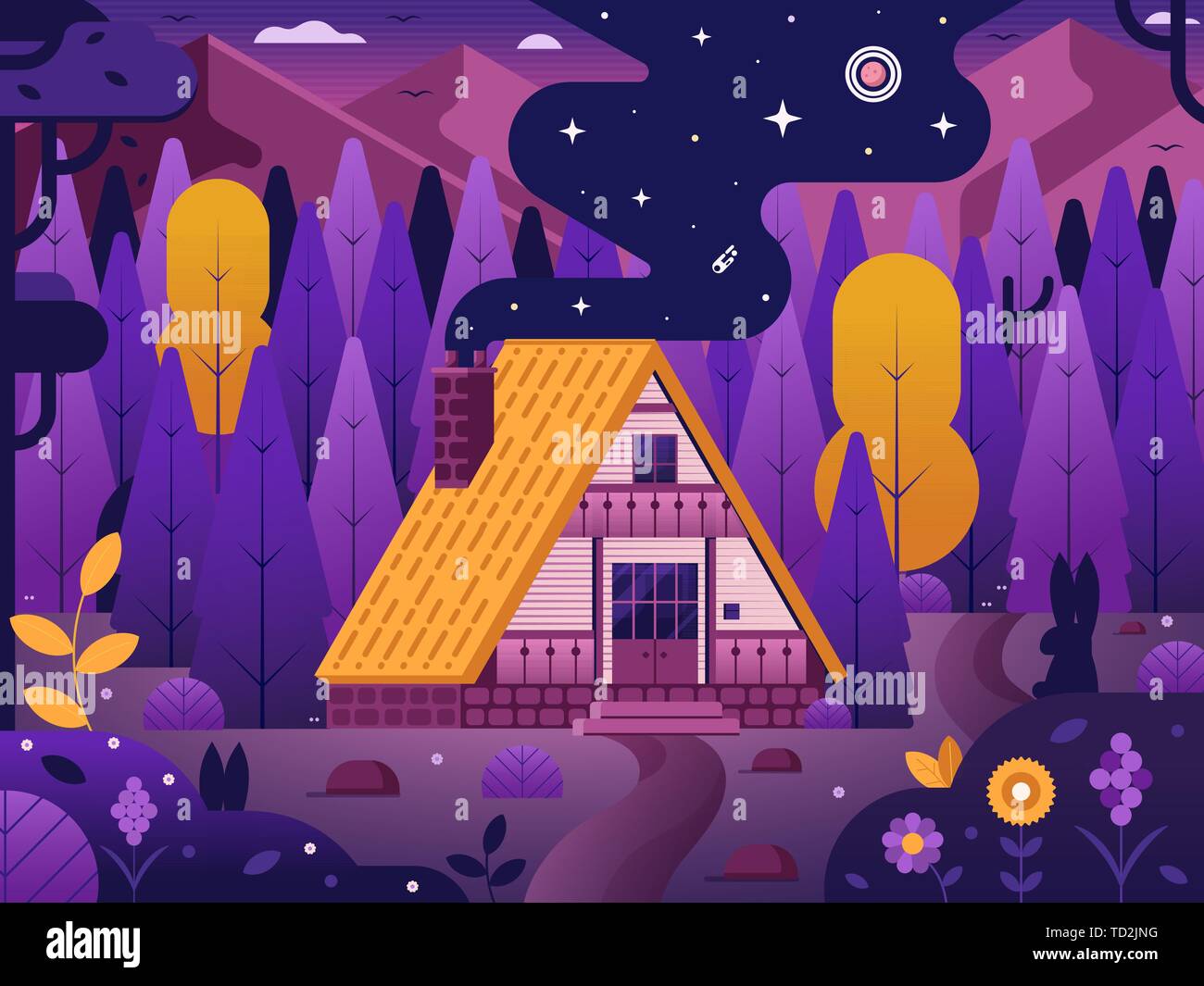 Wooden Chalet House in Forest Stock Vector