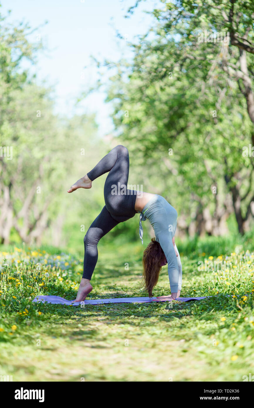 Woman stretching in woods hi-res stock photography and images - Alamy