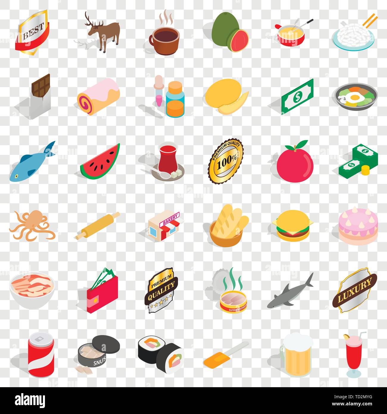 Cake icons set, isometric style Stock Vector