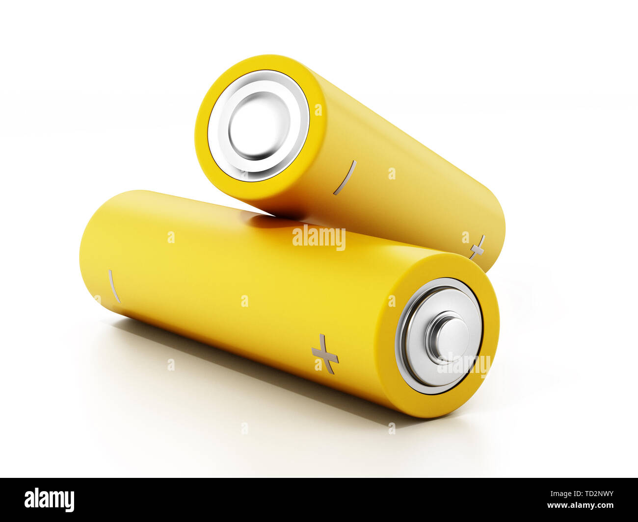 Generic AA batteries isolated on white background. 3D illustration. Stock Photo