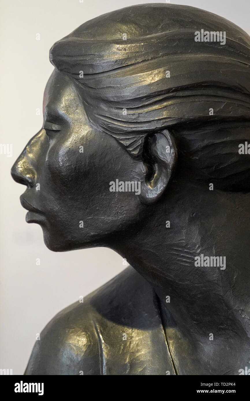 close up details of a bronze Sculpture by Mario Aguirre Roa at the Ralli Museum in Caesarea, Israel. Stock Photo