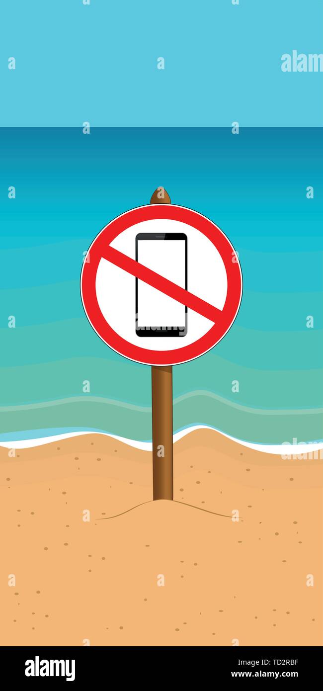 cell phone prohibited sign on the beach vector illustration EPS10 Stock Vector