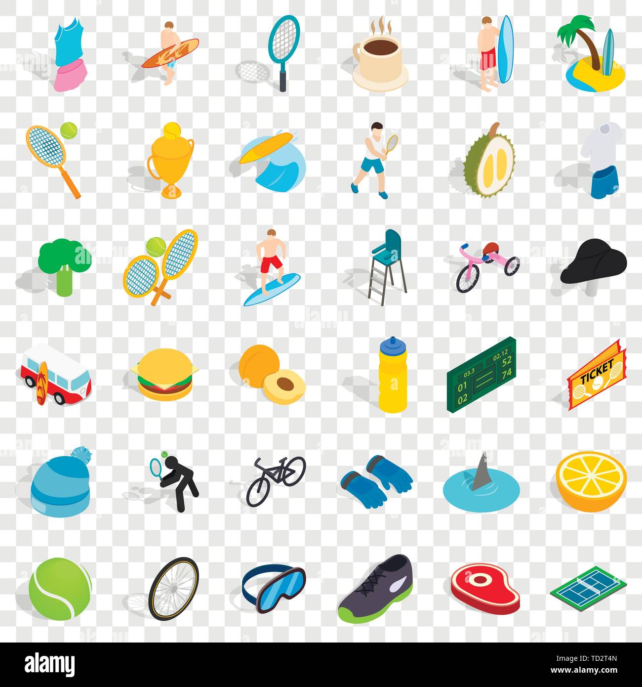 Surfing icons set, isometric style Stock Vector
