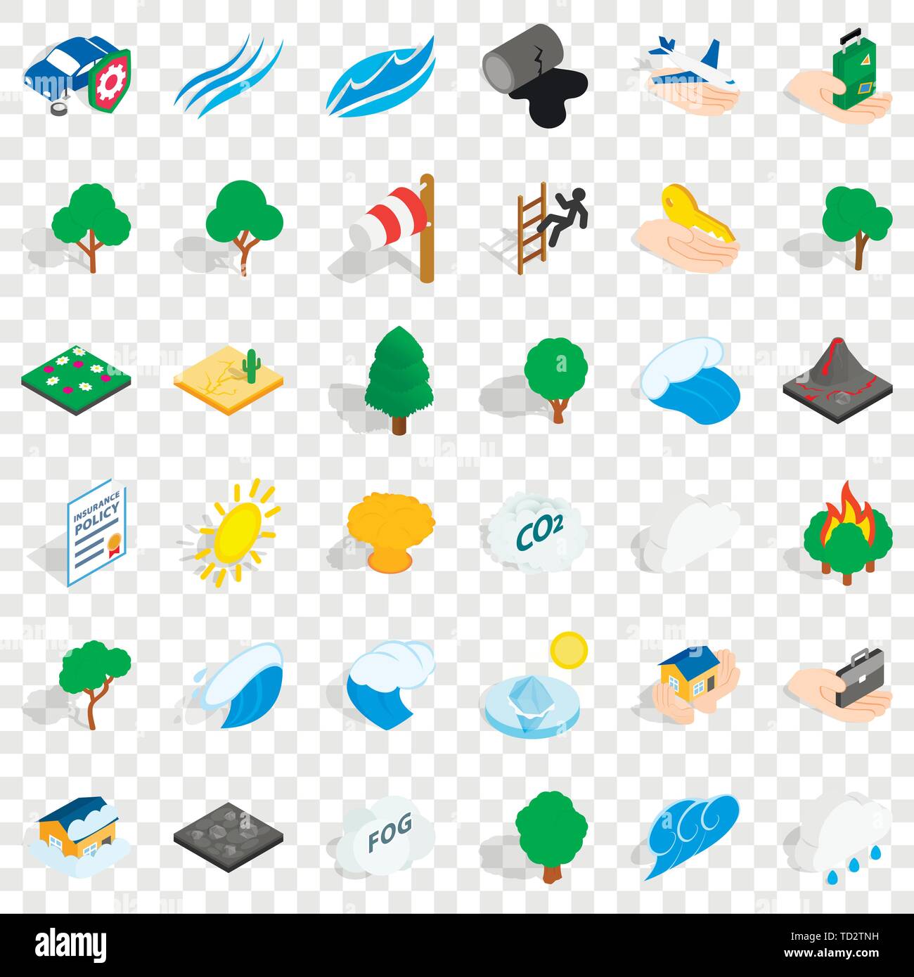 Fire icons set, isometric style Stock Vector