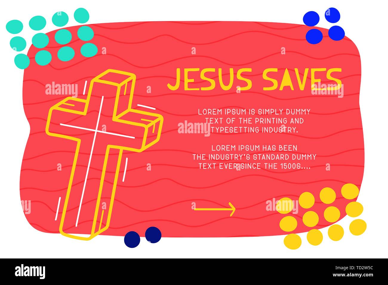 Abstract landing page pattern with different element, text block and doodle cross icon. Vector fun background. Stock Vector
