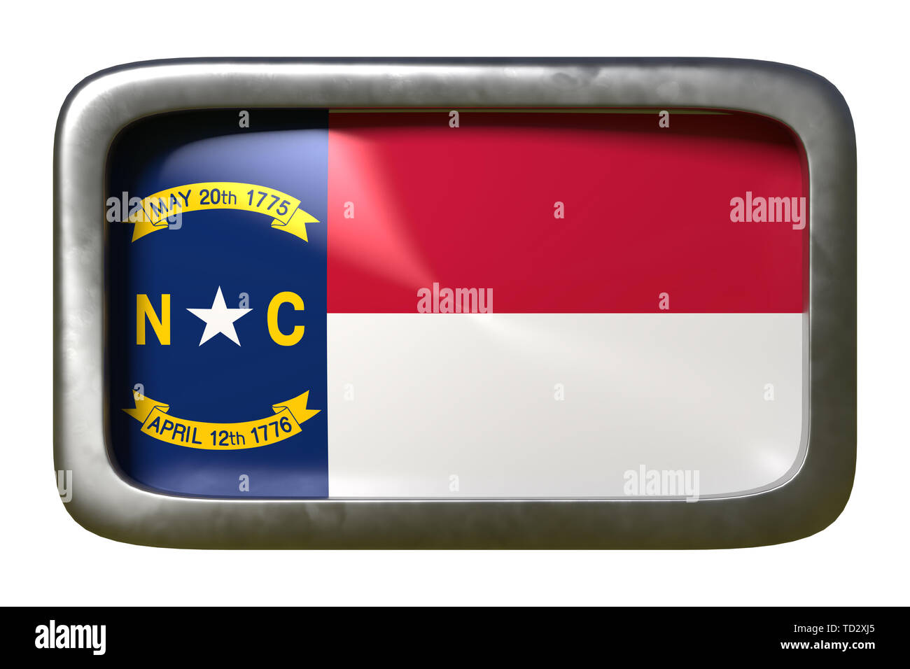 3d rendering of a North Carolina State flag plate isolated on white ...