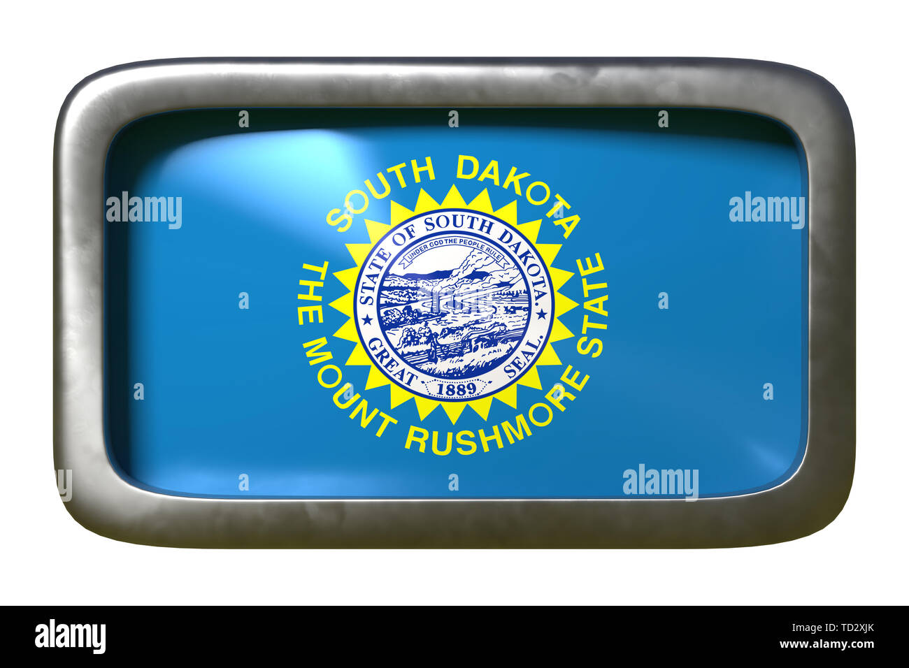 3d rendering of a South Dakota State flag plate isolated on white background Stock Photo