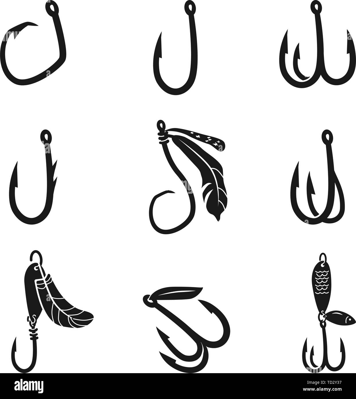 Fishing hook icons set. Simple set of fishing hook vector icons