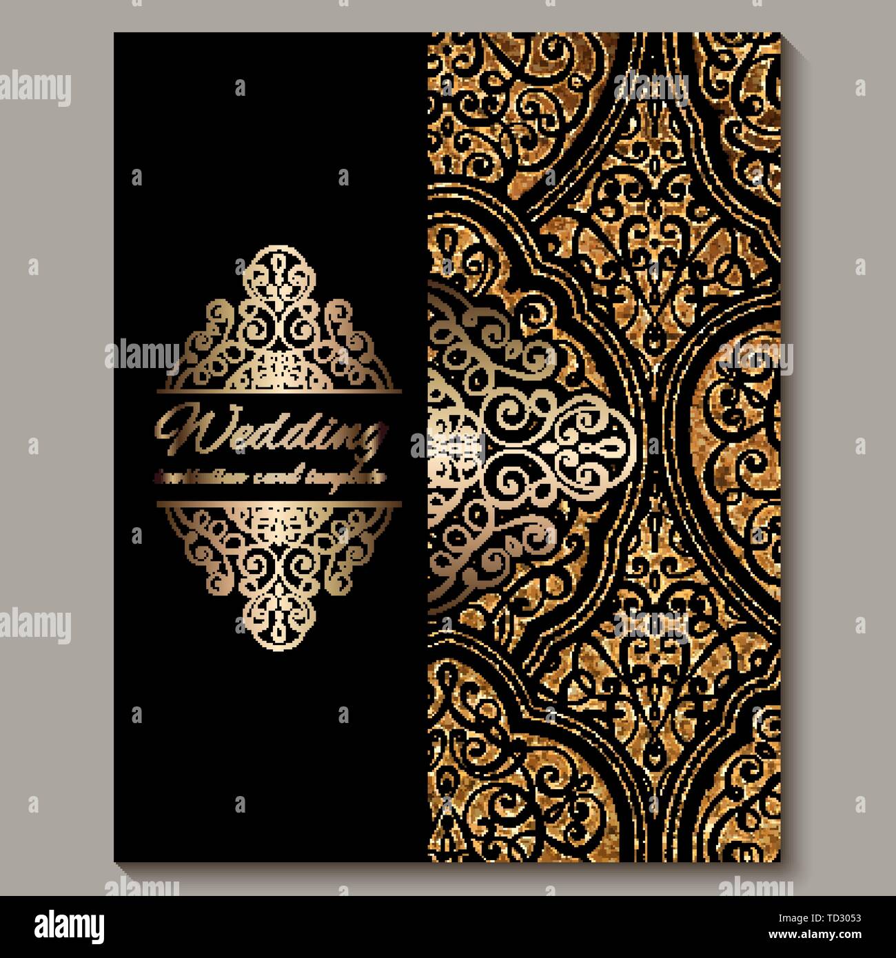 Wedding invitation card with black and gold shiny eastern and baroque rich  foliage with sparkly glitter. Ornate islamic background for your design. Is  Stock Vector Image & Art - Alamy